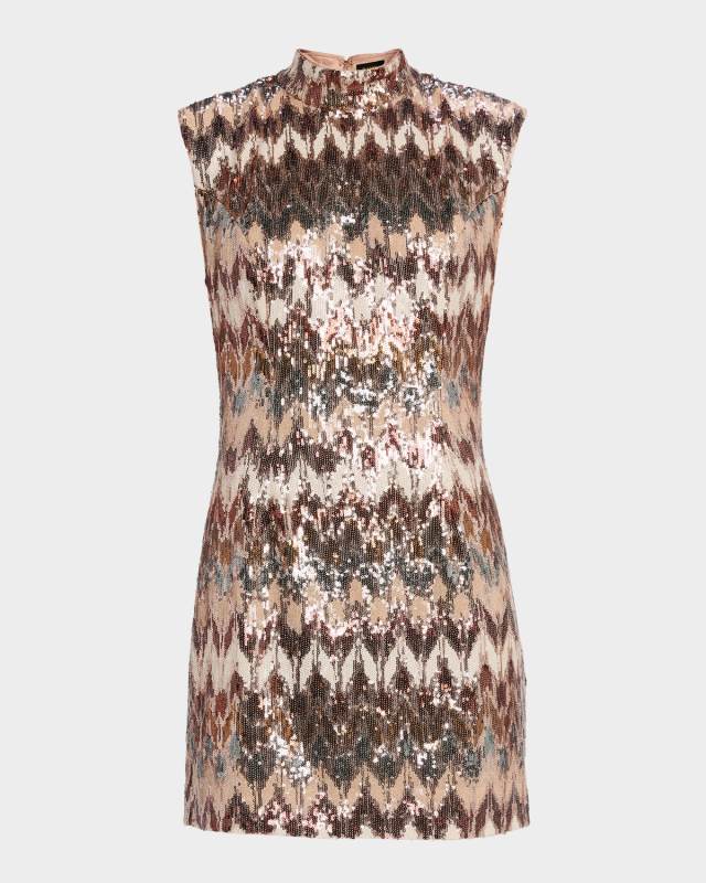 Caden Sequined Mock-Neck Sleeveless Mini Dress